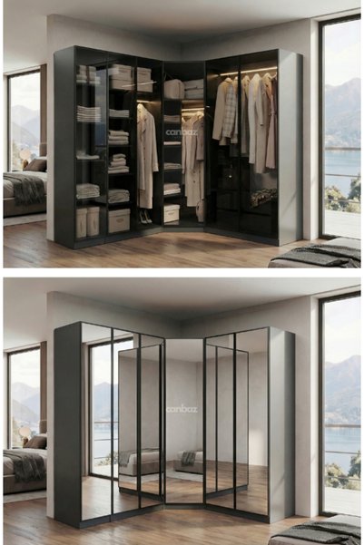 CANBAZ FURNİTURE Esla modüllü köşe 6 cam kapak %100 MDF (KURULUM DAHİL)