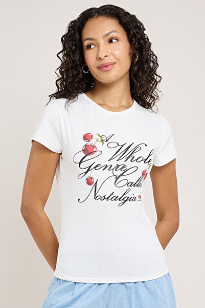 R&B Typography T-Shirt with Crew Neck and Short Sleeves