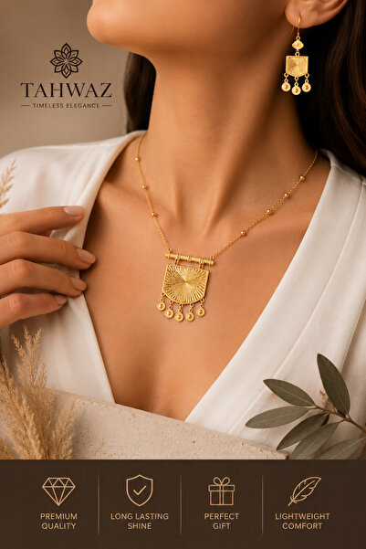 Tahwaz Sultana Gold Plated Necklace & Earrings Set for Women – Traditional Ar...
