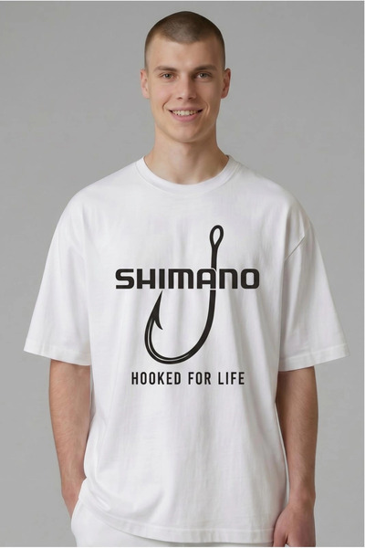 ETİFA Oversize Balıkçı Tişörtü Shimano Hooked For Life %100 Pamuk Premium Bey...