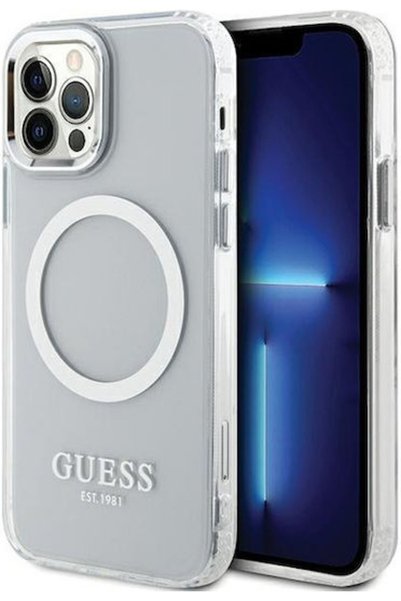 Guess Μεταλλικό Περίγραμμα Πίσω Κάλυμμα Magsafe Πλαστικό / Σιλικόνη Ασημί (iP...