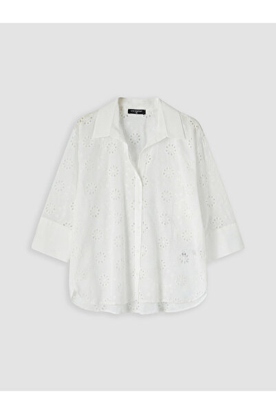 LC Waikiki White Embroidered Women's Shirt