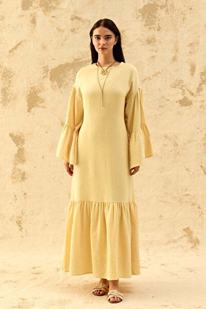 Ceylan Otantik Yellow Muslin Flounce Dress