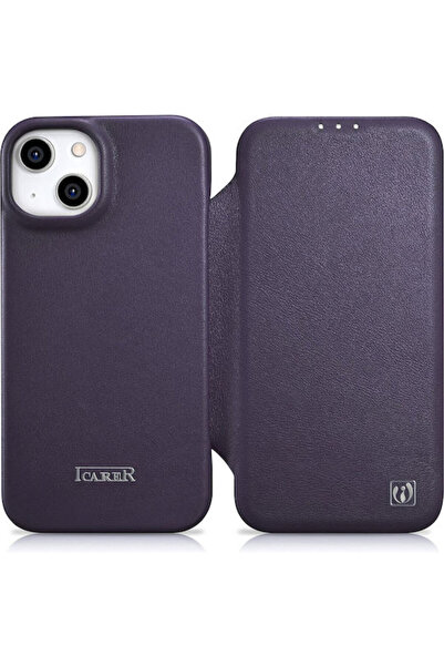 ICARER CE Premium Δερμάτινη Θήκη Folio Σκούρο Μωβ (iPhone 14 Plus) Κωδικός: W...