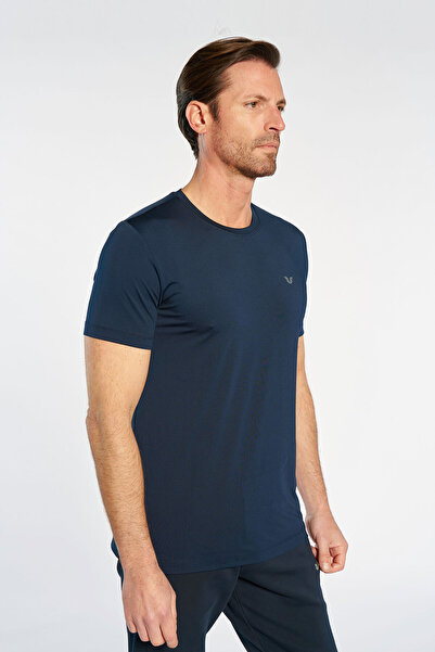 bilcee Men's Navy Blue Crew Neck Active Sports T-Shirt 4929