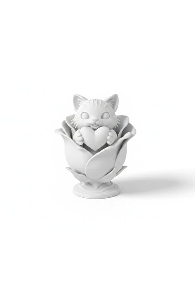 OEM Decorative Figurine Cat in Flower with Heart – Unique Collector's Item