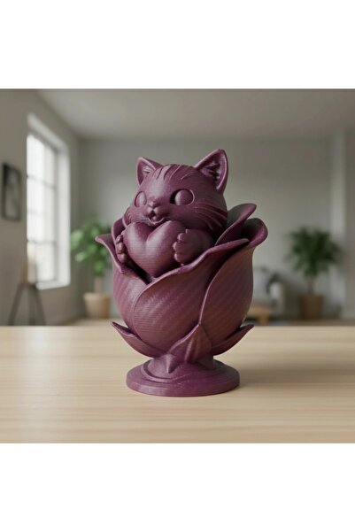 OEM Figurină Decorativă Pisică în Floare cu Inimă – Obiect de Colecție Unic