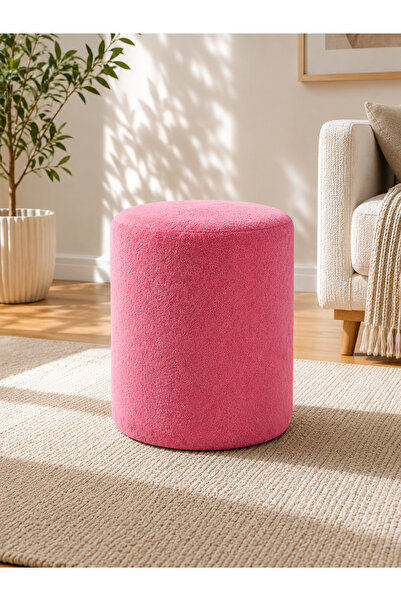Azra Aksesuar Pembe Welsoft Kumaş Puf 40x50 cm Yuvarlak Puf Dekoratif Oturma ...