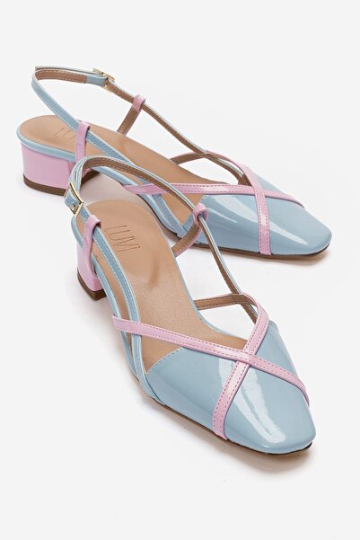 LuviShoes Olena Blue Pink Patent Leather Women's Heeled Sandals