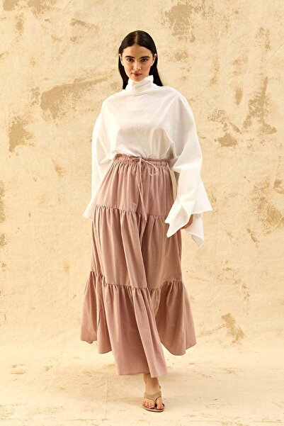 Ceylan Otantik Soft Pink Organic Linen Layered Skirt