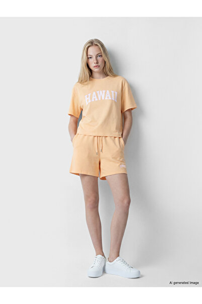 LC Waikiki Mercan Elastic Waist Hawaiian Printed Women's Shorts