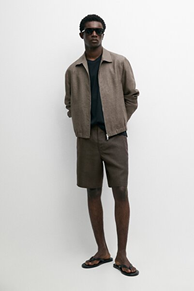Massimo Dutti %100 keten kısa bermuda şort