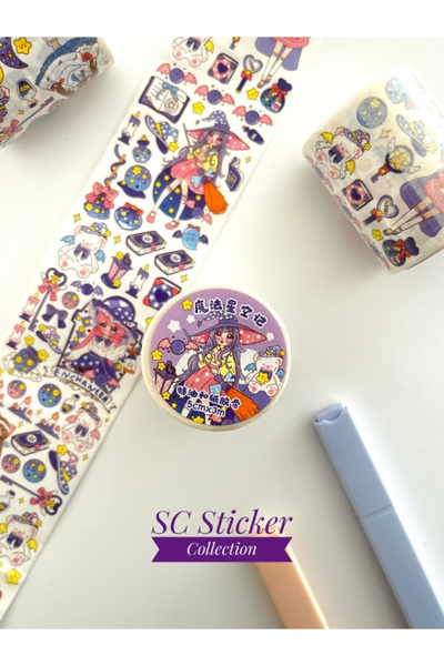 SC Sticker Collection Sevimli Anime Karakterli Gökyüzü ve Sihir Temalı 3m Was...