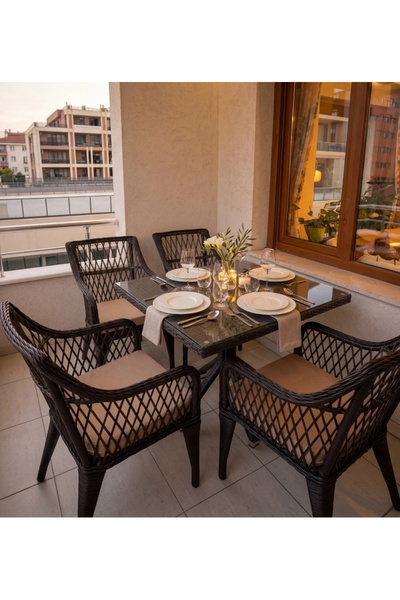 Gardenista Avela - Rattan Bahçe Balkon Mutfak Masa Takımı - Kare Masa
