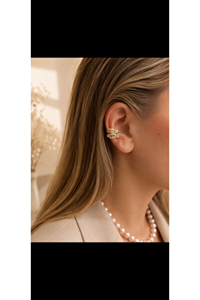 GB Sign Gold Zirkon Taşlı Ear Cuff Kıkırdak Küpe
