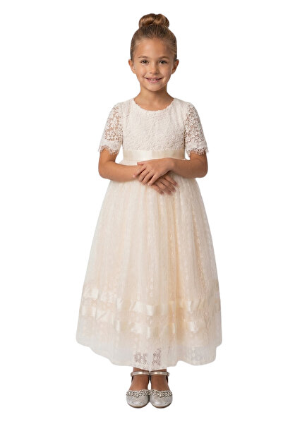 Bidani - Vintage Style Puff Sleeve Party Gown - Cream - 2Y to 13Y