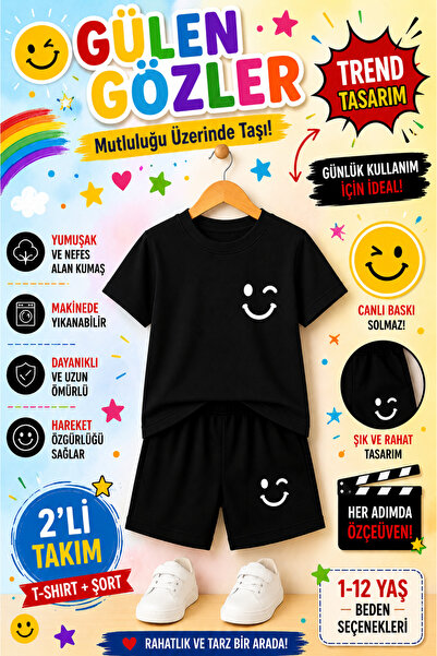 OVERMAX 🌈 Smile Printed Smiling Eyes Kids Set – T-Shirt & Shorts 2-Piece Com...