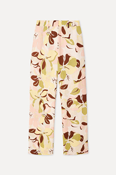 Mudo Women's Ecru Patterned Straight Fit Trousers