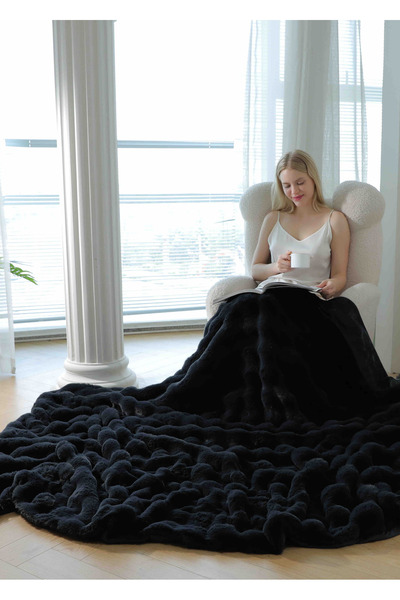 OEM Extra fluffy faux rabbit fur blanket with zipper - Premium | 13835-J