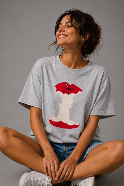 ArtYus Bitten Apple Printed Unisex Oversize T-Shirt – Cotton Crew Neck Casual...