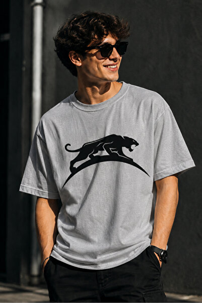 ArtYus Jaguar Silhouette Printed Unisex Oversize T-Shirt – Cotton Crew Neck C...