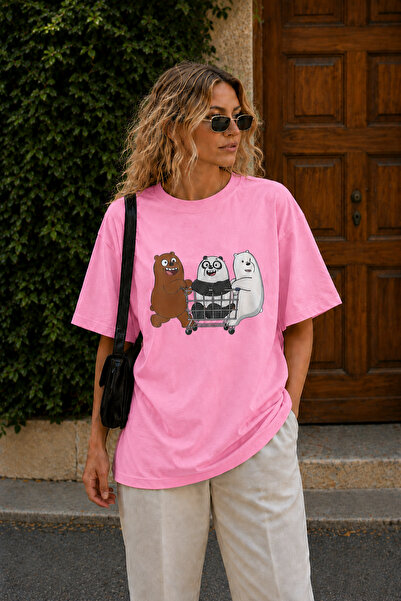 ArtYus Cute Bear Characters Printed Unisex Oversize T-Shirt – Cotton Crew Nec...