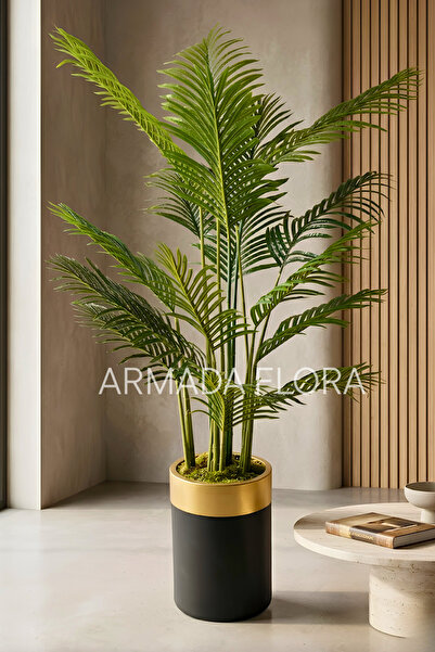 Armada Flora Yapay Areka Palmiyesi Yapay Ağaç Siyah Gold Metal Saksılı