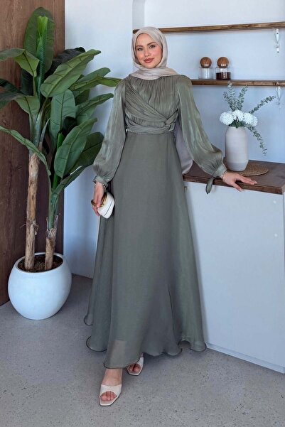 Şulemoda Giyim Daisy Piliseli Abiye HAKİ