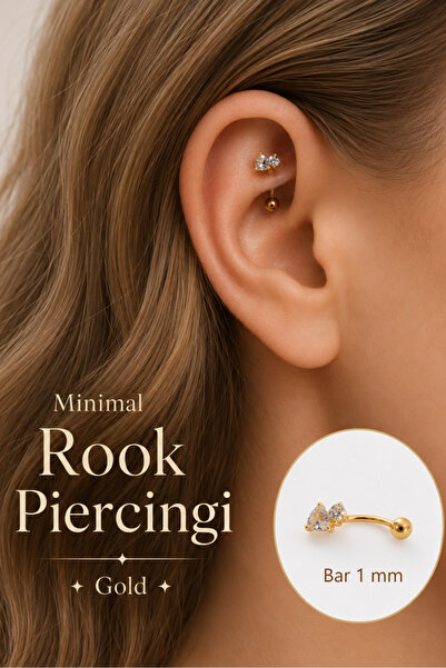 Sacce Scarves&Accessories Zirkon Taşlı Mini Kalp Rook Piercing Çelik Bar 1 mm