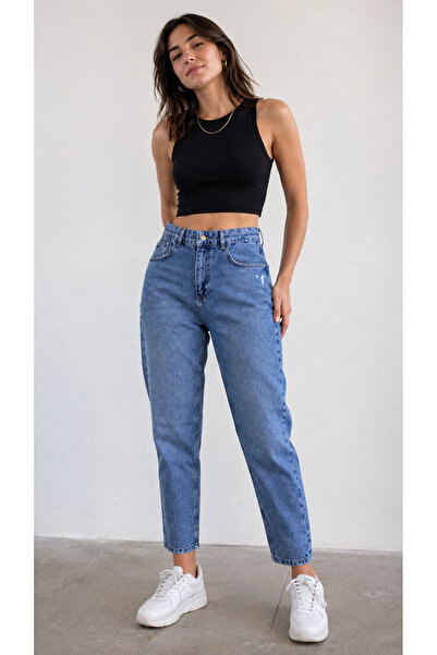 By Caspita Fashion Women's High Waist Power Stretch Fabric Mom Jeans