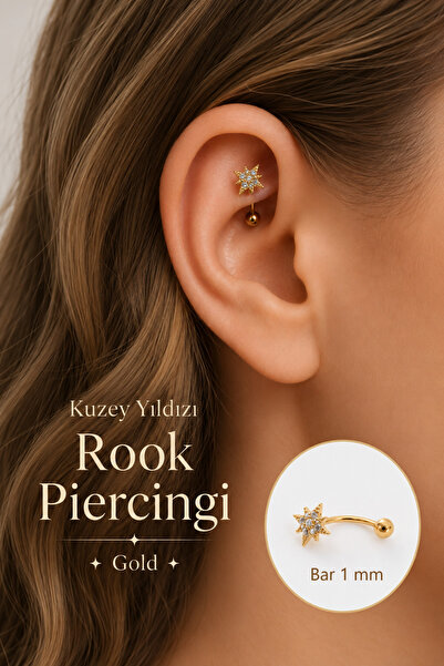 Sacce Scarves&Accessories Zirkon Taşlı Kuzey Yıldızı Rook Piercing Çelik Bar ...