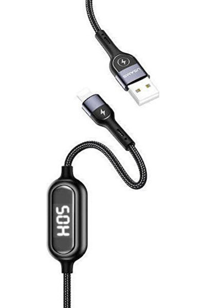 Usams SJ423 Πλεκτό / LED Καλώδιο USB-A σε Lightning Μαύρο 1.2μ