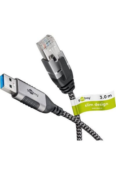 goobay Καλώδιο USB 3.0 3μ Αρσενικό Α σε RJ45 Ασημί (74396)