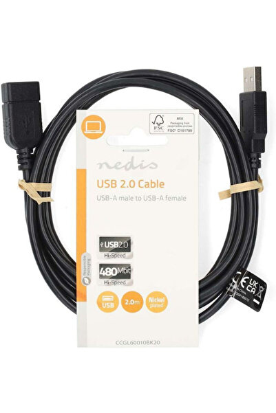 Nedis Καλώδιο USB 2.0 2μ Τύπου A (CCGL60010BK20)