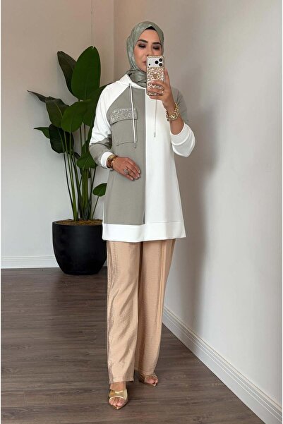 Moodbasic Cebi Taşlı Kaküşonlu Tunik - Çağla