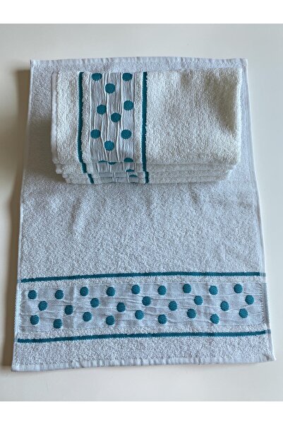 SAVESSA Pointed 4-Piece Elyüz Towel with Green Dots Detail 40X55 cm 100% Cott...