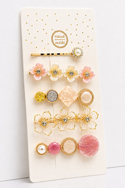 MakeWell Set of 5 Vintage Flower and Pearl Detailed Hair Clips |   Gold Color...