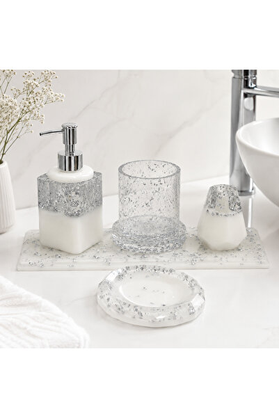 ARTEVIA HOME White Luxury Epoksi Banyo Sabunluk Seti - Sıvı Sabunluk, Fırçalı...