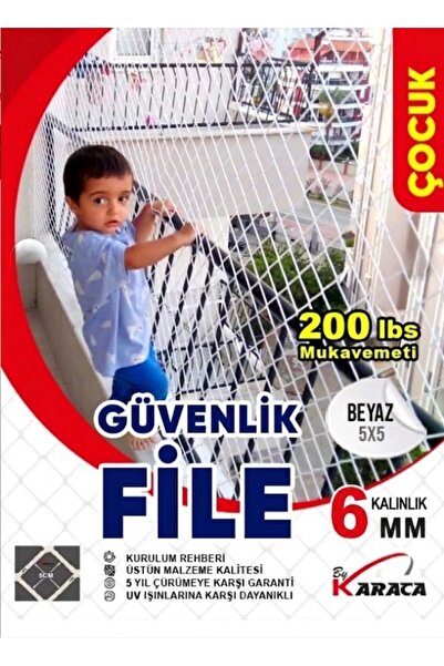 KARACAFİLE Çocuk Güvenlik File 3x8m – 6mm Kalın İp, 5x5cm Göz Aralığı + Monta...