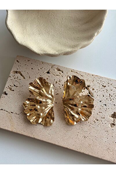 Yarım yaprak gold küpe