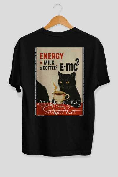 Ankhises For the Love of Cats 126 Cat Printed Black Oversize T-Shirt 100% Cot...