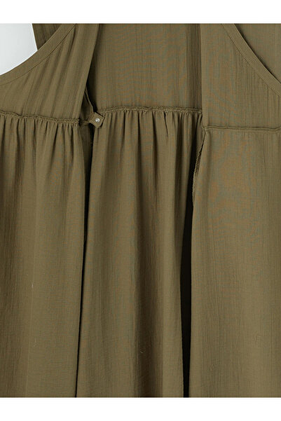 LC Waikiki Khaki Easy-To-Wear Double-Breasted Collar Snap Dress