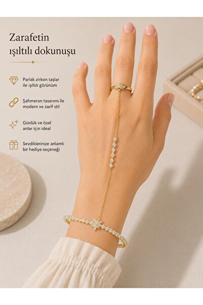 JEWELRY ZEMU Gold Kaplama Kar Tanesi Figürlü Zirkon Taşlı Şahmeran Bileklik K...