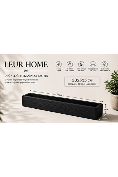 Leur Home Premium Ahşap Dekoratif Kutu Saksılık 50x5x5 cm Modern Ev Dekoru