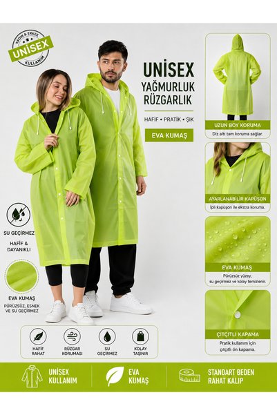 SayaSocks Kadın Erkek Yağmurluk Kapüşonlu Çıtçıtlı Eva Yağmurluk unisex
