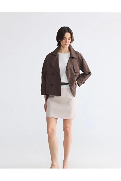 RESSHO Brown Double-Breasted Collar Oversized Lined Women's Trench Coat