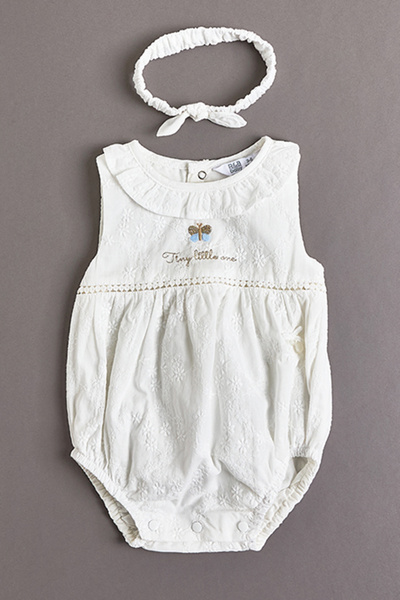 R&B Embroidered Sleeveless Bodysuit with Headband Set