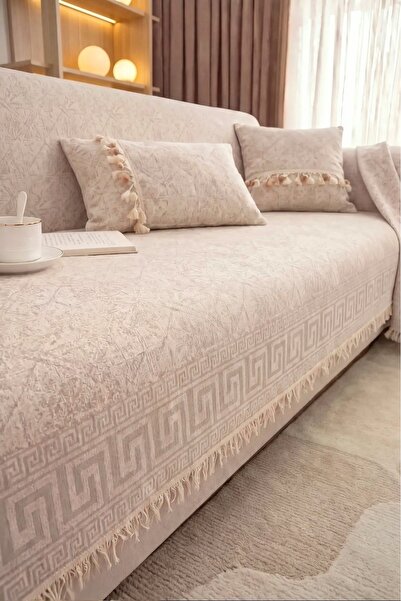 Bellevia Versace Desenli Koltuk Örtüsü 180x220 cm Çekyat Kanepe Örtüsü