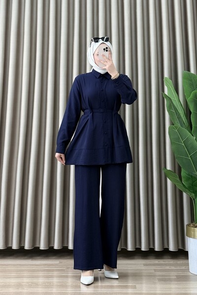 Generic Brand Aydeniz Trousers Suit Strawberry Fabric Women's Navy Blue Waist...