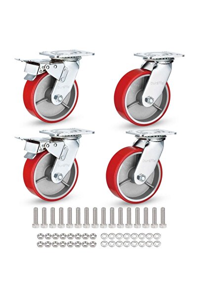 Duravel Polyurethane (PU) Silent Castor- Set of 4 Heavy Duty 2 Brakes + 2 Swi...